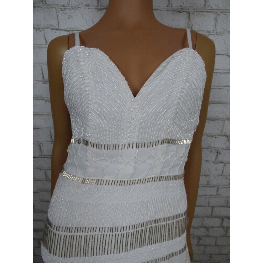 Tularosa White Beaded Chiffon Mermaid Maxi Dress 2 NEW - Picture 4 of 13